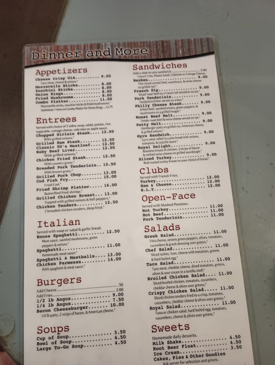Breakfast menu with waffles and egg plates.